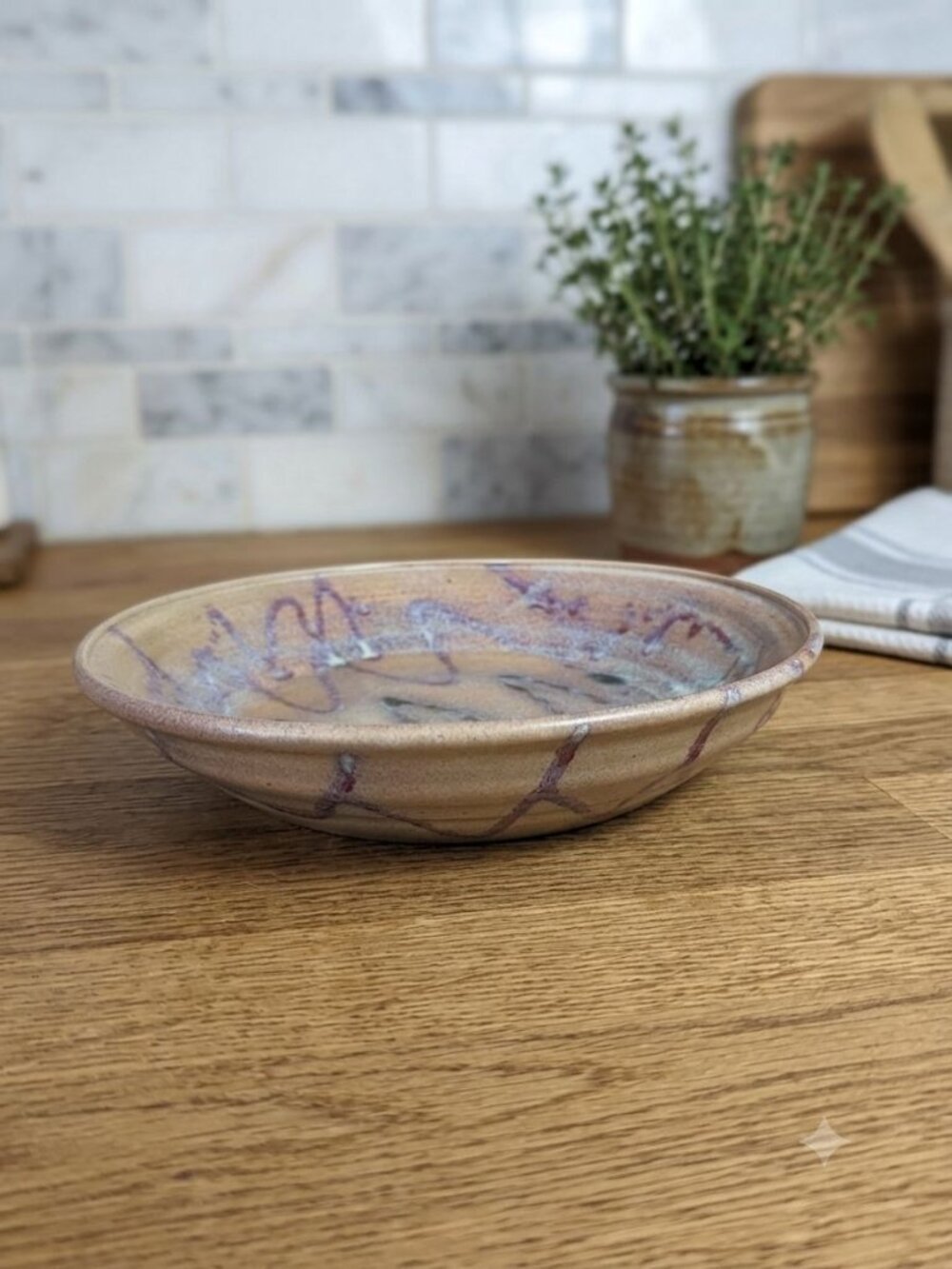 Signed Gabriel Studio Pottery Bowl | Speckled Earth Tone & Purple Trail Glaze
